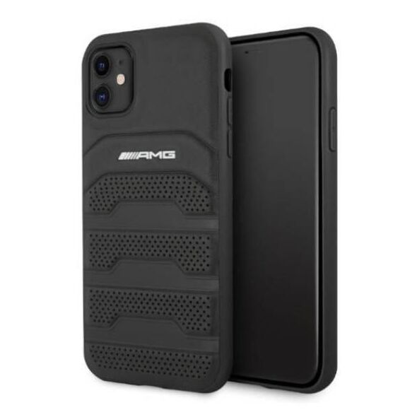 Case IPHONE 11 Mercedes AMG Hardcase Leather Debossed Lines (AMHCN61GSEBK) black 3666339014261