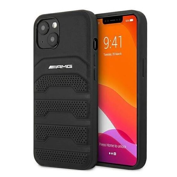 Case IPHONE 13 MINI Mercedes AMG Hardcase Leather Debossed Lines (AMHCP13SGSEBK) black 3666339018931