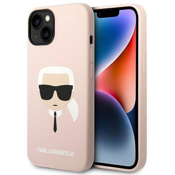 Original Case IPHONE 14 PLUS Karl Lagerfeld Hardcase Silicone Karl`s Head Magsafe light pink 3666339078041