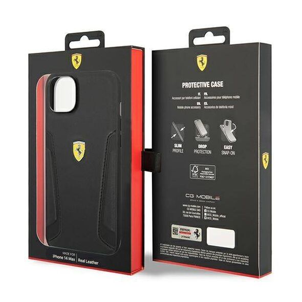 Original Case IPHONE 14 PLUS Ferrari Hardcase Leather Stamp Sides (FEHCP14MRBUK) black 3666339062453