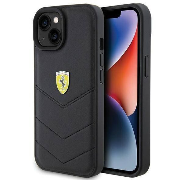 Original Case APPLE IPHONE 15 Ferrari Hardcase Quilted Metal Logo (FEHCP15SRDUK) black 3666339171032