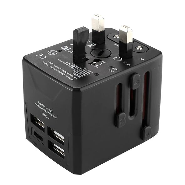 Techsuit Plug Adapter 3 x USB, Type-C, EU, UK, AUS, US - Techsuit (HHT904) - Black 5949419191785 έως 12 άτοκες Δόσεις