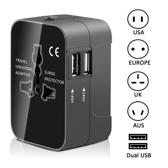 Techsuit Socket Adapter 2 x USB, EU, UK, AUS, US - Techsuit (HHT202) - Black 5949419191792 έως 12 άτοκες Δόσεις