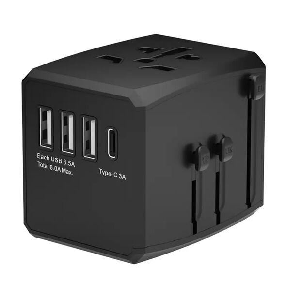 Techsuit Plug Adapter PD15W, 3 x USB, Type-C, EU, UK, AUS, US - Techsuit (HHT904) - Black 5949419191839 έως 12 άτοκες Δόσεις