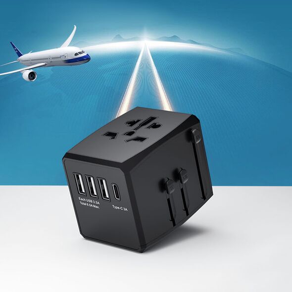 Techsuit Plug Adapter PD15W, 3 x USB, Type-C, EU, UK, AUS, US - Techsuit (HHT904) - Black 5949419191839 έως 12 άτοκες Δόσεις