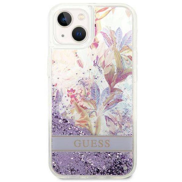 Case IPHONE 14 PLUS Guess Hardcase Flower Liquid Glitter purple 3666339088392