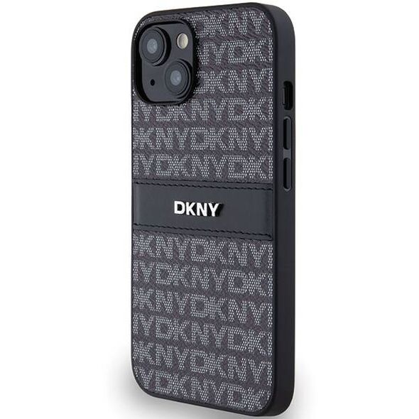 Original Case IPHONE 13 / 14 / 15 DKNY Hardcase Leather Mono Stripe & Metal Logo (DKHCP14SPRTHSLK) black 3666339260354