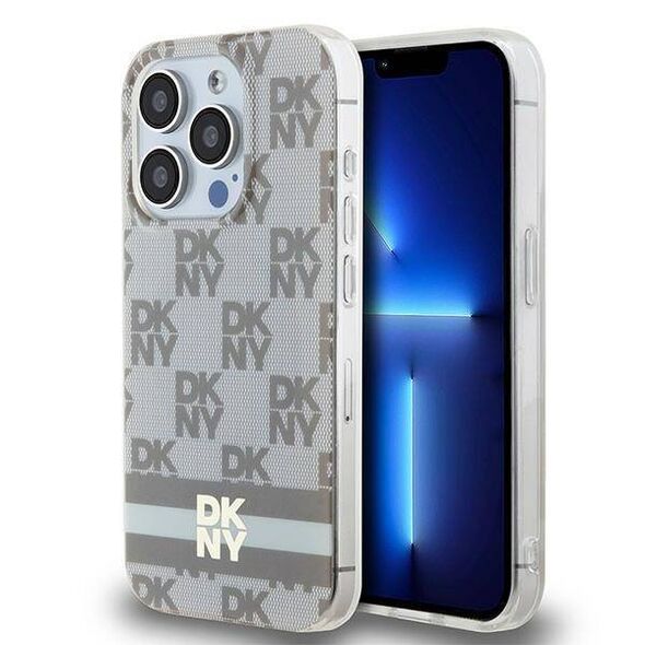 Original Case IPHONE 14 PRO MAX DKNY Hardcase IML Checkered Mono Pattern & Printed Stripes MagSafe (DKHMP14XHCPTSE) beige 3666339269487