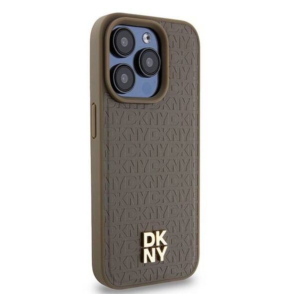 Original Case IPHONE 14 PRO MAX DKNY Hardcase Leather Pattern Metal Logo MagSafe (DKHMP14XPSHRPSW) brown 3666339261788