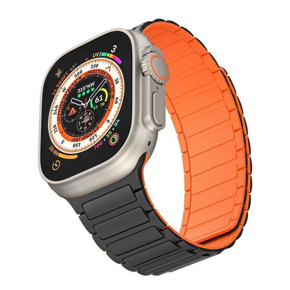 Strap for APPLE WATCH 4 / 5 / 6 / 7 / 8 / 9 / SE / ULTRA 1 / 2 (42 / 44 / 45 / 49 MM) Tech-Protect Iconband Magnetic black & orange 5906302309627