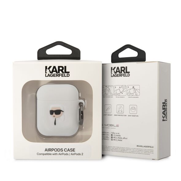 Karl Lagerfeld Logo NFT Karl Head Apple AirPods 1/2 szilikon tok fehér (KLA2RUNIKH) 3666339087838