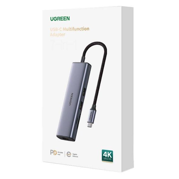 Adapter Hub UGREEN, USB-C to 2x USB 3.0, HDMI, RJ45, SD/TF 6957303895687