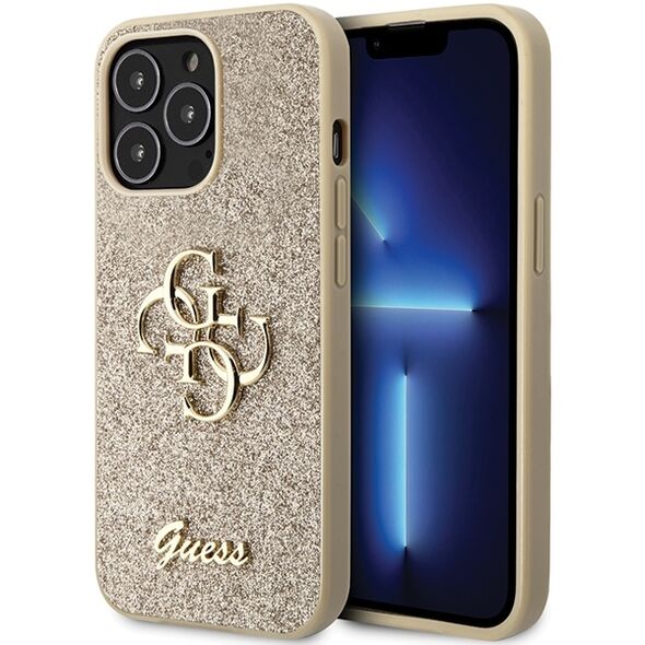 Guess GUHCP13LHG4SGD case for iPhone 13 Pro / 13 - gold Glitter Script Big 4G