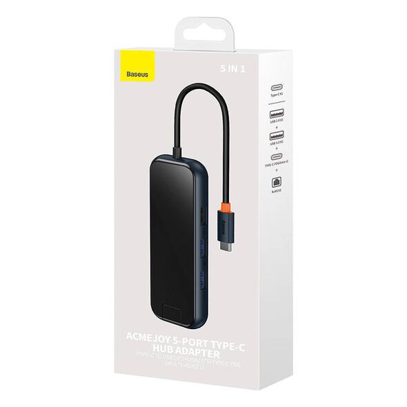 Hub 5in1 Baseus AcmeJoy series USB-C to 2xUSB 3.0 + USB 2.0 + USB-C PD + RJ45 (dark grey) 6932172613907