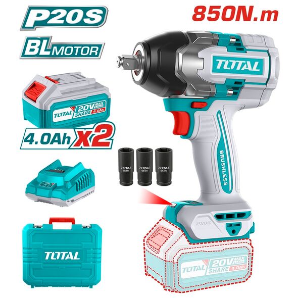 TOTAL ΕΠΑΓΓ. ΜΠΟΥΛΟΝΟΚΛΕΙΔΟ ΜΠΑΤ. Li-ion 20V / 4Ah / 850Nm / 2 ΜΠΑΤΑΡΙΕΣ (TIWLI2085) ως 12 Άτοκες Δόσεις