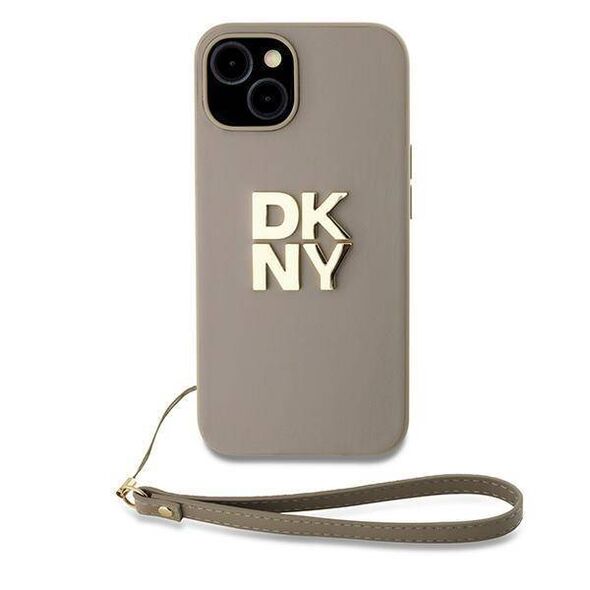 Original Case IPHONE 13 / 14 / 15 DKNY Hardcase Wrist Strap Stock Logo (DKHCP15SPBSWSE) beige 3666339264871