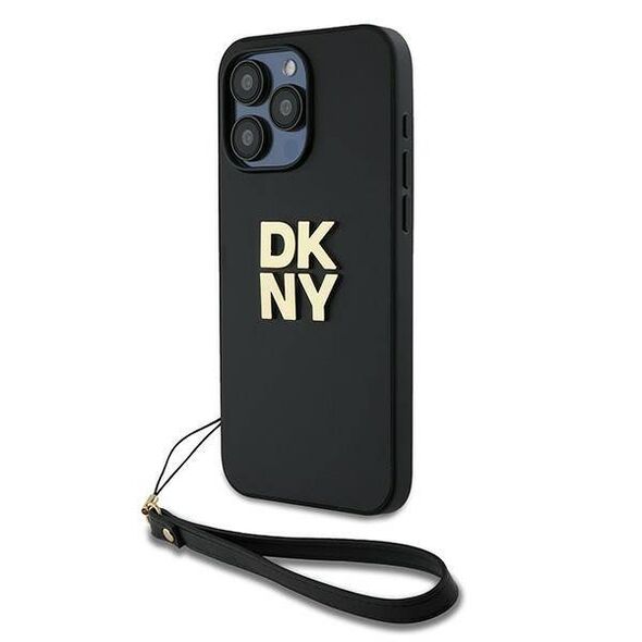 Original Case APPLE IPHONE 15 PRO MAX DKNY Hardcase Wrist Strap Stock Logo (DKHCP15XPBSWSK) black 3666339264765