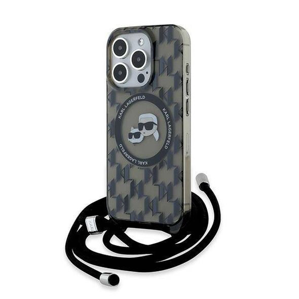 Original Case APPLE IPHONE 15 PRO Karl Lagerfeld Hardcase IML Crossbody Monogram Karl & Choupette Head MagSafe (KLHMP15LHCKCKLCK) black 3666339286446