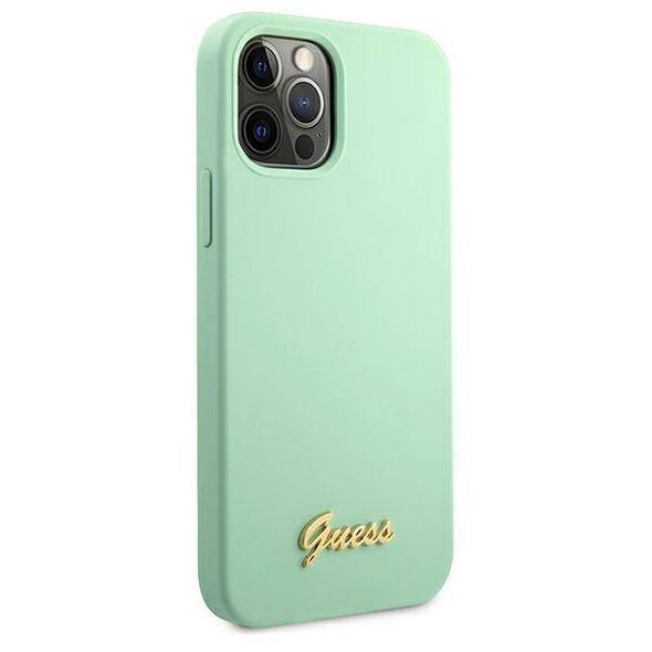 Original Case IPHONE 12 / 12 PRO Guess Hardcase Metal Logo Script (GUHCP12MLSLMGGN) mint 3700740494585