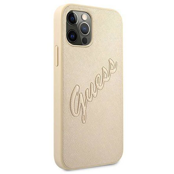 Original Case IPHONE 12 / 12 PRO Guess Hardcase Saffiano Vintage Script (GUHCP12MRSAVSLG) gold 3666339004422