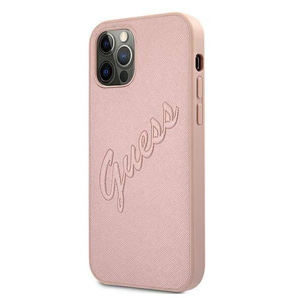 Original Case IPHONE 12 / 12 PRO Guess Hardcase Saffiano Vintage Script (GUHCP12MRSAVSRG) pink 3666339002725