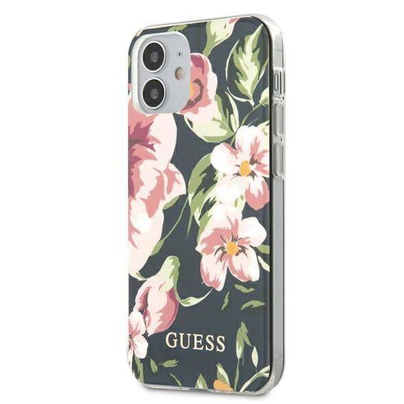 Original Case IPHONE 12 MINI Guess N°3 Flower Collection (GUHCP12SIMLFL03) navy blue 3700740482117