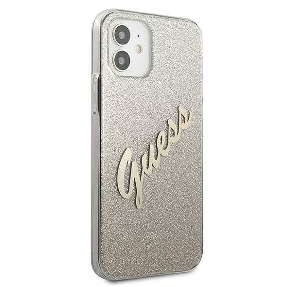 Original Case IPHONE 12 MINI Guess Hardcase Glitter Gradient Script (GUHCP12SPCUGLSGO) gold 3700740494738