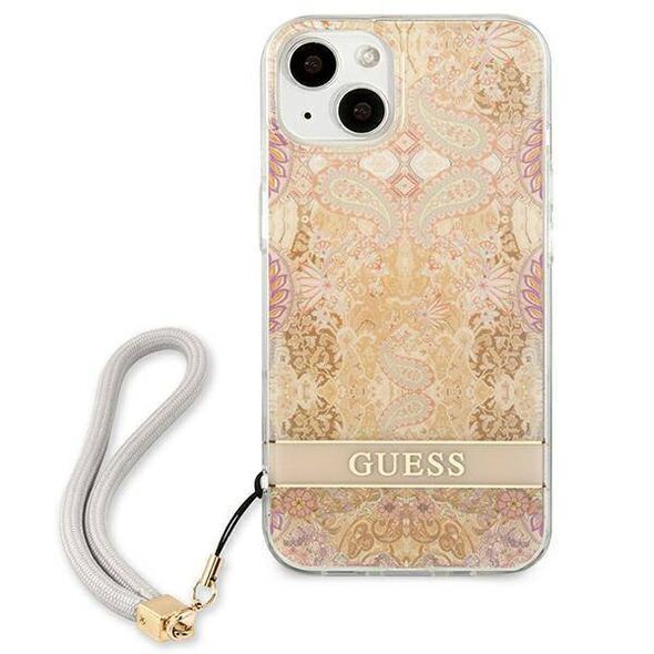 Case IPHONE 13 MINI Guess Hardcase Flower Strap (GUHCP13SHFLSD) gold 3666339040512