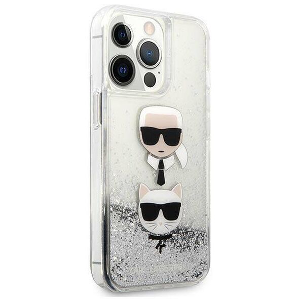 Original Case IPHONE 13 PRO Karl Lagerfeld Hardcase Liquid Glitter Karl&Choupette Head (KLHCP13LKICGLS) silver 3666339028916