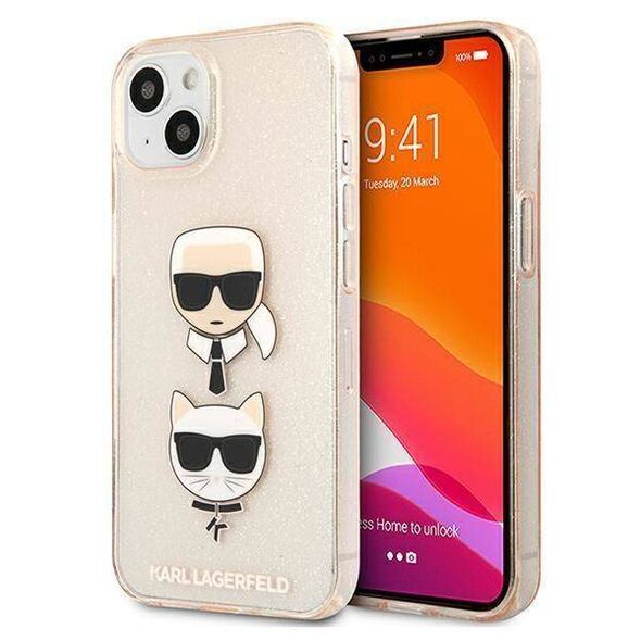 Original Case IPHONE 13 MINI Karl Lagerfeld Hardcase Glitter Karl`s & Choupette (KLHCP13SKCTUGLGO) gold 3666339028855