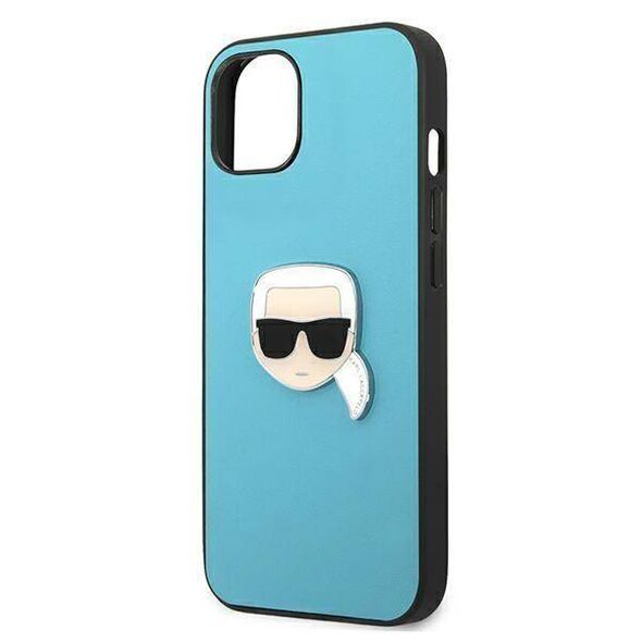 Original Case IPHONE 13 MINI Karl Lagerfeld Hardcase Leather Ikonik Karl`s Head Metal (KLHCP13SPKMB) blue 3666339028619