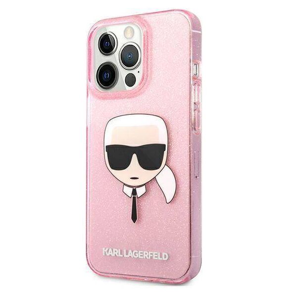 Original Case IPHONE 13 PRO MAX Karl Lagerfeld Hardcase Glitter Karl`s Head (KLHCP13XKHTUGLP) pink 3666339027568