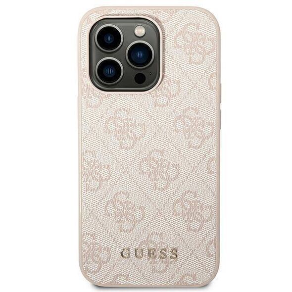 Original Case IPHONE 14 PRO Guess Hard Case 4G Metal Gold Logo pink 3666339094133