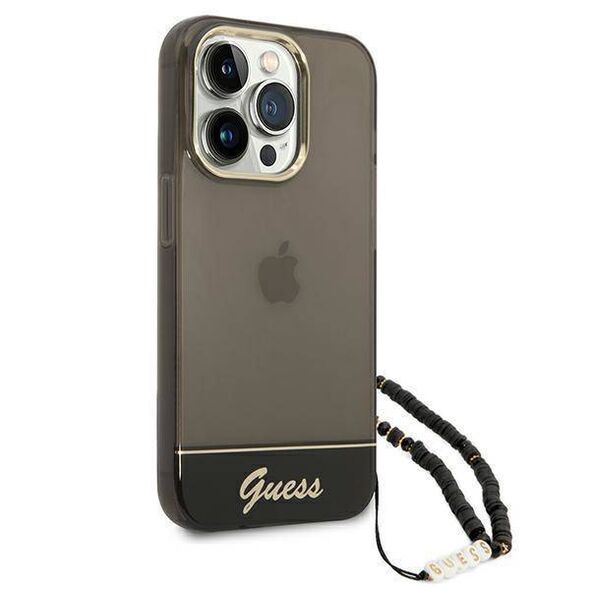 Case IPHONE 14 PRO Guess Hardcase Translucent Stap Pearl black 3666339064181