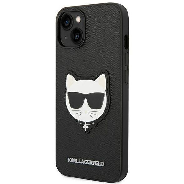 Original Case IPHONE 14 PLUS Karl Lagerfeld Hardcase Saffiano Choupette Head Patch black 3666339076962