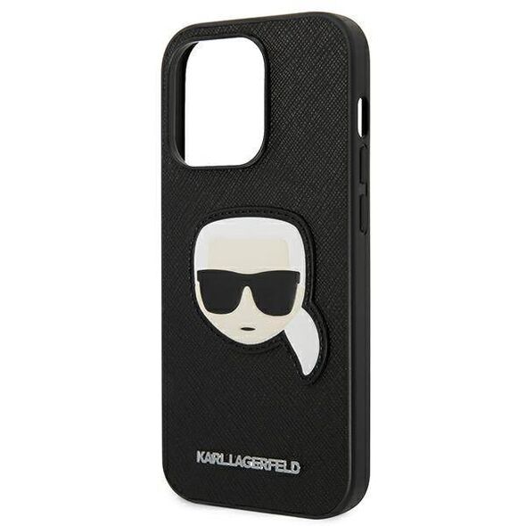 Original Case IPHONE 14 PRO MAX Karl Lagerfeld Hardcase Saffiano Karl`s Head Patch black 3666339077068