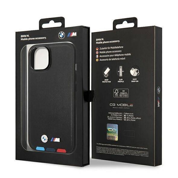 Original Case IPHONE 14 PLUS BMW Leather Stamp Tricolor MagSafe (BMHMP14M22PTDK) black 3666339089313