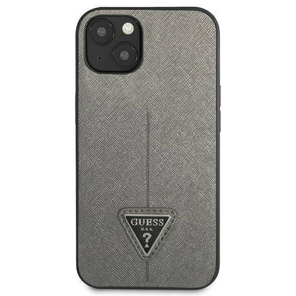 Original Case IPHONE 14 Guess Hardcase Saffianotriangle Logo (GUHCP14SPSATLG) silver 3666339065447