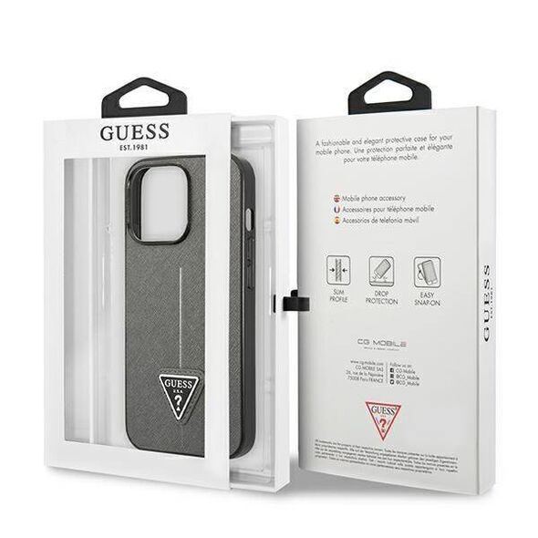 Original Case IPHONE 14 PRO MAX Guess Hardcase Saffianotriangle Logo (GUHCP14XPSATLG) silver 3666339065478