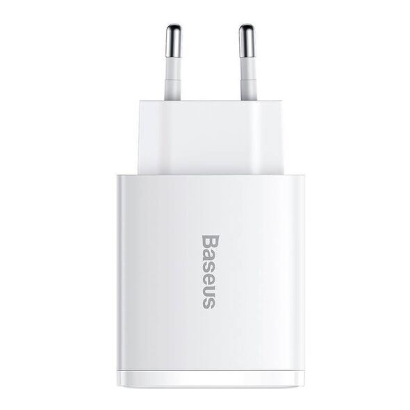 Ładowarka sieciowa Baseus Compact Quick Charger, 2xUSB, USB-C, PD, 3A, 30W (biała) 6953156207301