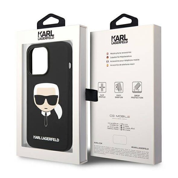 Original Case IPHONE 14 PRO MAX Karl Lagerfeld Hardcase Silicone Karl`s Head (KLHCP14XSLKHBK) black 3666339085438