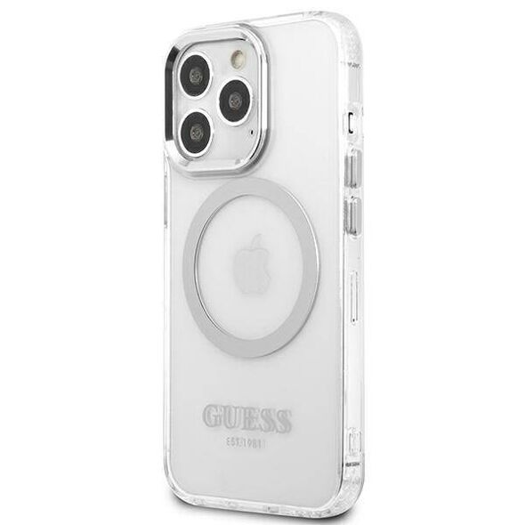 Original Case IPHONE 13 PRO Guess Hard Case Metal Outline Magsafe (GUHMP13LHTRMS) silver 3666339057275