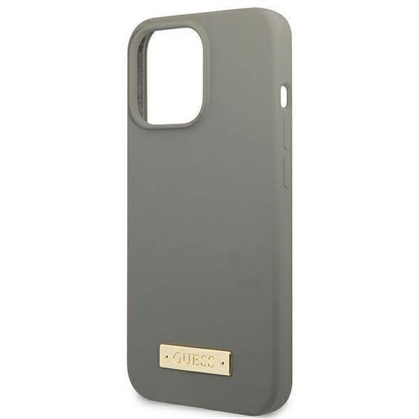 Original Case IPHONE 13 PRO MAX Guess Hard Case Silicone Logo Plate MagSafe (GUHMP13XSPLG) gray 3666339056926