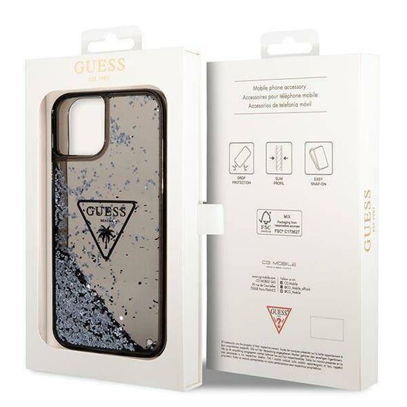 Original Case IPHONE 14 Guess Hardcase Liquid Glitter Palm Collection (GUHCP14SLFCTPK) black 3666339064648