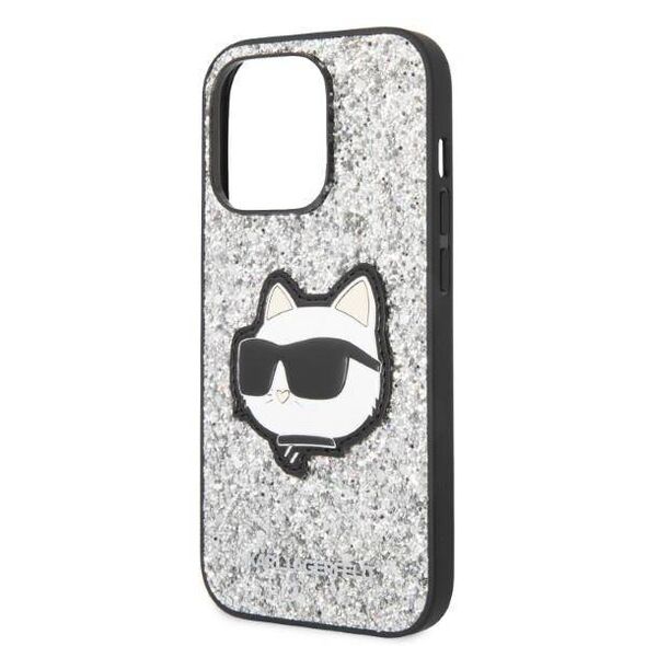 Original Case IPHONE 14 PRO MAX Karl Lagerfeld Hardcase Glitter Choupette Patch (KLHCP14XG2CPS) silver 3666339099466