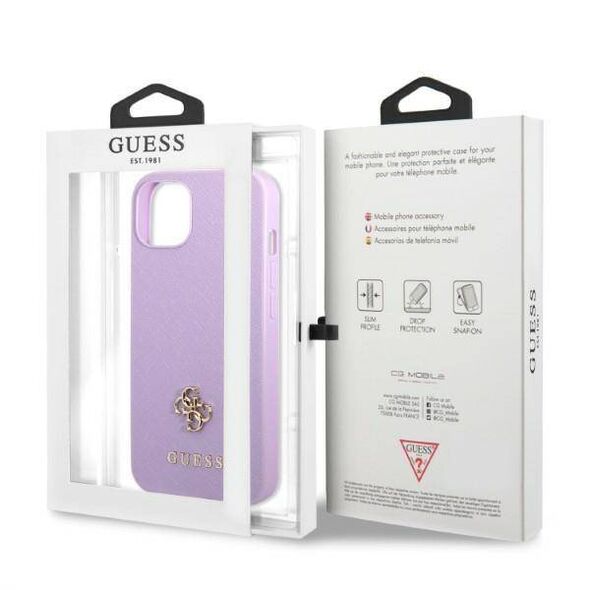 Original Case IPHONE 13 MINI Guess Hardcase Saffiano 4G Small Metal Logo purple 3666339048044