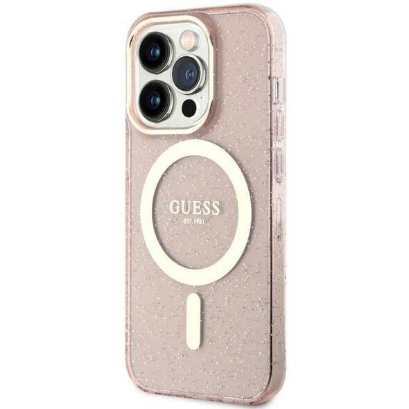 Original Case IPHONE 14 PRO Guess Hardcase Glitter Gold MagSafe (GUHMP14LHCMCGP) pink 3666339125882