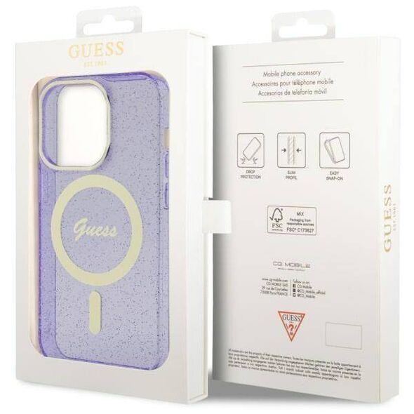 Original Case IPHONE 14 PRO Guess Hardcase Glitter Gold MagSafe (GUHMP14LHCMCGU) purple 3666339125684