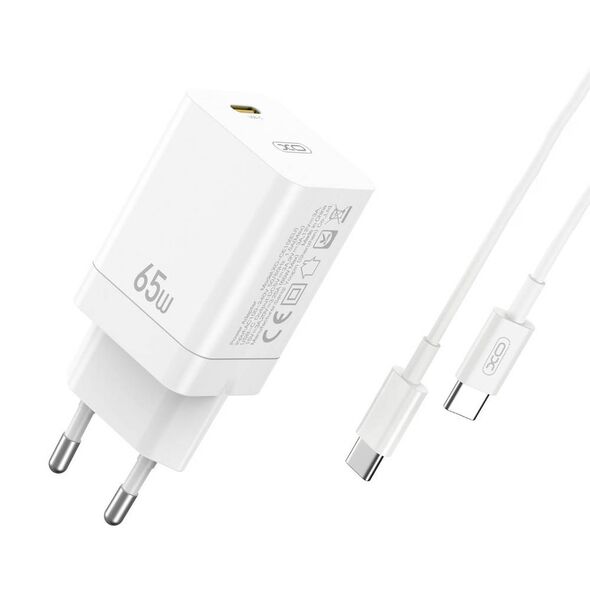 Wall Charger PD 65W 1xUSB-C + Cable USB-C - USB-C 1m XO CE10 white 6920680839438