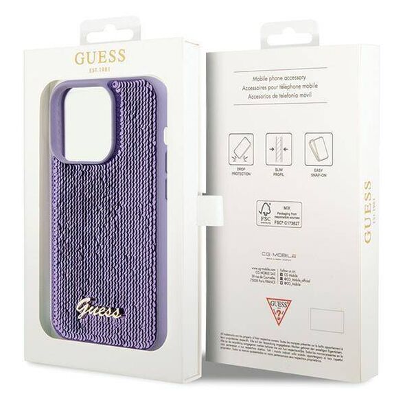 Original Case APPLE IPHONE 15 PRO MAX Guess Hardcase Sequin Script Metal (GUHCP15XPSFDGSU) purple 3666339176259